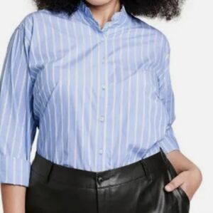 Nili Lotan Light Blue & White Vertical Stripe Cotton Blouse